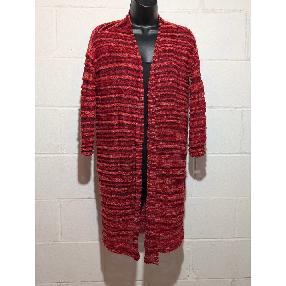 ANA A NEW APPROACH Orange Red Striped Knit Duster Cardigan Sweater Petite Small